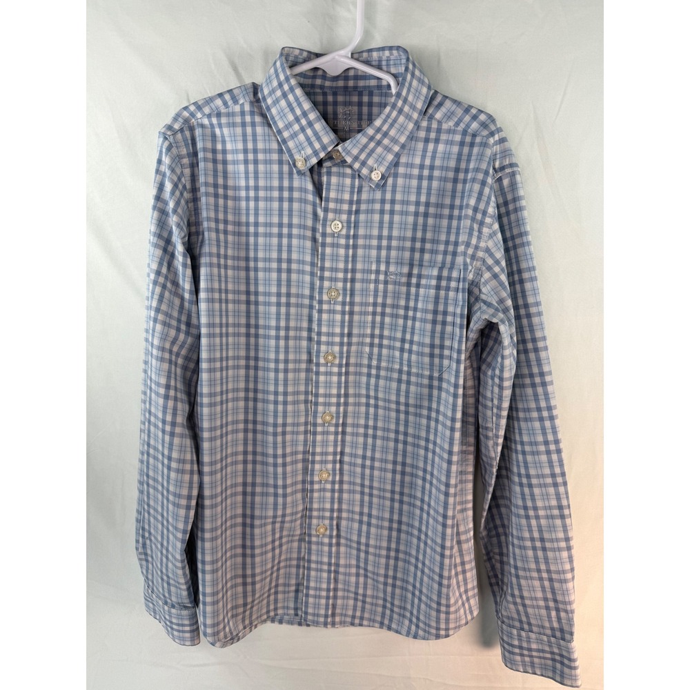 Southern Tide Boys Blue Plaid Performance Long Sleeve Button Down Shirt Medium